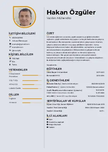 Yazılım Mühendisi Cv Örnekleri cv indir